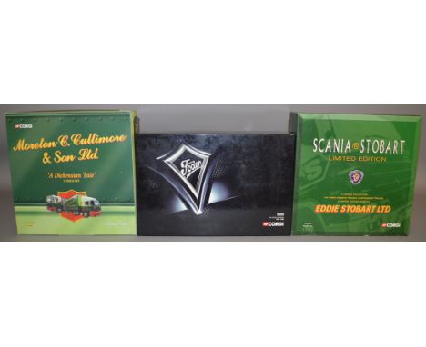 3 Corgi 1:50 scale die-cast truck model sets; #CC99154 Moreton C Cullimore &amp; Son LTD, #CC99185 150 years of Foden, #CC991