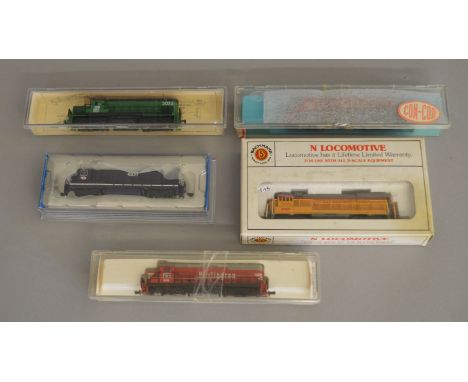 N Gauge. EX SHOP STOCK. 5 boxed Locomotives including two Diesel locomotives&nbsp; by Bachmann - a #51-0640-01 Union Pacific 