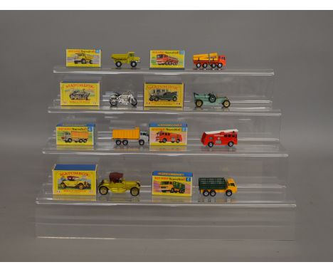 5 boxed Matchbox 1-75 series models from their 'Superfast' range including 4 Stake Truck, 10 Pipe Truck, 28 Mack Dump Truck, 