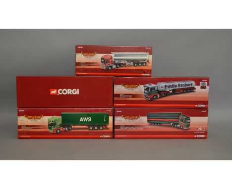 5 Corgi 1:50 scale die-cast truck models, which includes; AWS, Eddie Stobart etc from the "Hauliers Of Renown" range which in
