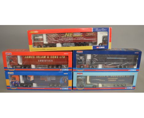 5 Corgi 1:50 scale die-cast truck models, which includes; Stewart, Woody's Express etc which are all limited edition and boxe