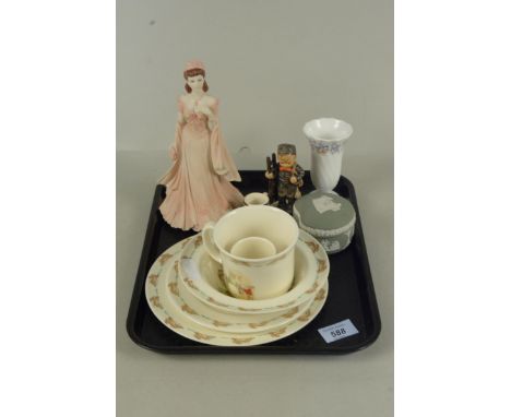A mixed lot of ceramics comprising of a Bunnykins breakfast set, Hummel, Coalport and Wedgwood