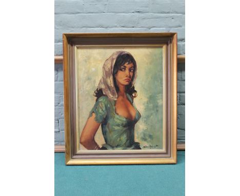 A vintage c1970's oil on canvas of a young girl, signed by the artist, 47cm x 57cm