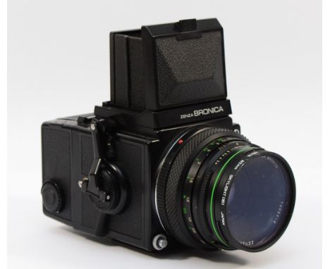 A Zenza Bronica ETRS medium format camera, with a Zenza Bronica f/2.8 75mm lens and a 120 film back.