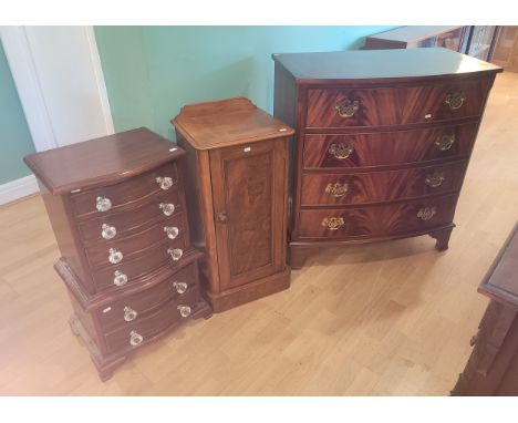 An Edwardian mahogany pot cupboard, 76x39cm, together with a 20th century mahogany bow fronted four height chest of drawers, 