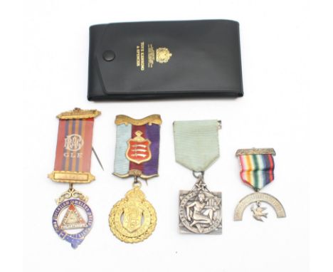 Four Sterling Silver masonic R.A.O.B  jewels to include Remain True Lodge No. 326 and Viginti Sex No. 5707, 107g.