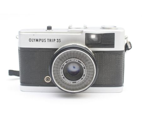 An Olympus Trip 35 compact film camera, serial no. 3744874.