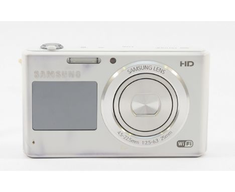 A Samsung DV15OF digital camera, in white.
