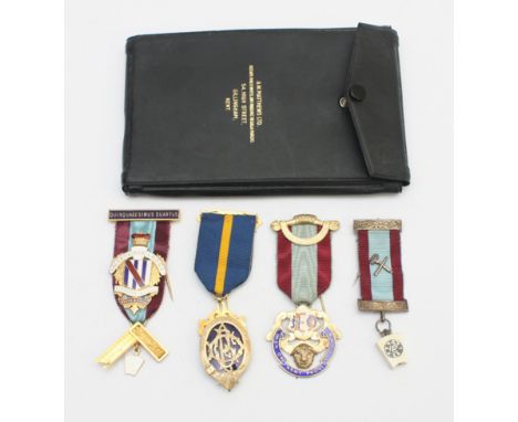 Four Sterling Silver masonic R.A.O.B  jewels to include the Valentia Lodge and Men Of Kent, 93g.