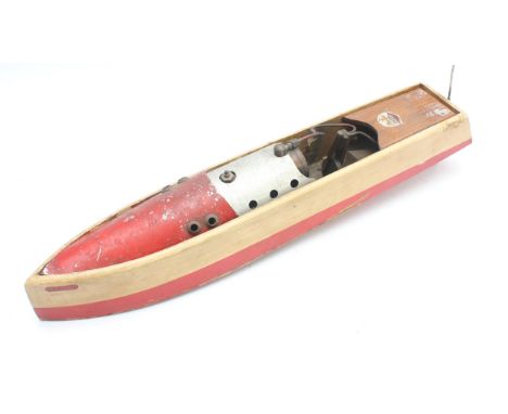 Bowman Models; Live-steam speed boat 'SWALLOW' model PW 301, the hull painted cream over red, fitted with a spirit fired sing