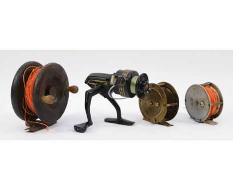 Four fishing reels, makers are, Sigma, Triple Life, Effzett, and The Milbro. (4)