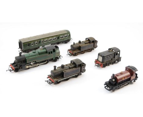 Six 00 gauge locomotives, makers to include Tri-Ang and Hornby, used condition, in one box.