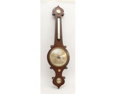 M. Barnasconi, Leeds, an early 19th century rosewood wheel barometer, with 8" dial over signed level, above a thermometer and
