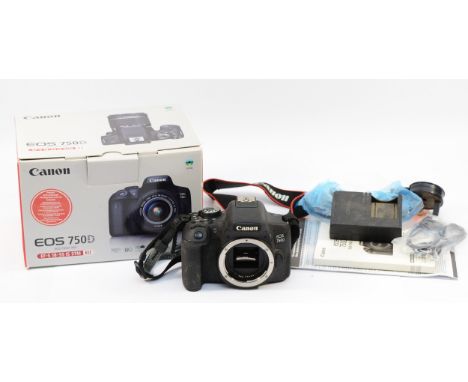 A Canon EOS 750D digital camera, body only, boxed.