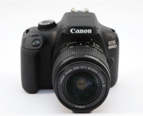 A Canon EOS 4000D DSLR camera, with Canon EF-S f/3.5-5.6 18-55mm lens.