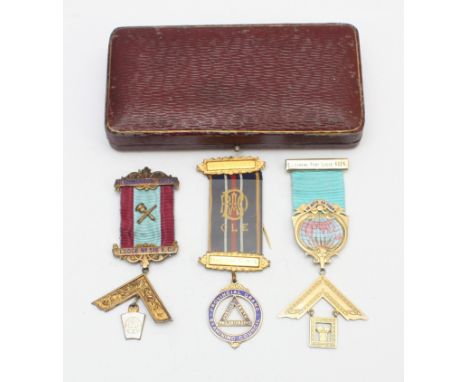 Three sterling silver masonic jewels, including the R.A.O.B Examining Council, Ellesmere Port Lodge and Hammerton Mark Lodge,