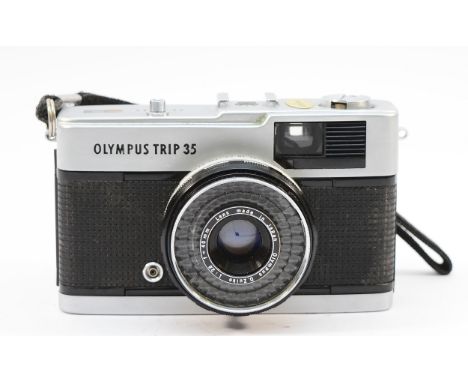 An Olympus Trip 35 compact film camera, serial no. 3217185.