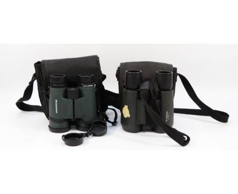 Two pairs of binoculars, to include, Canon, 8 x 32, and Celestron  Waterproof, 10 x 42. (2)