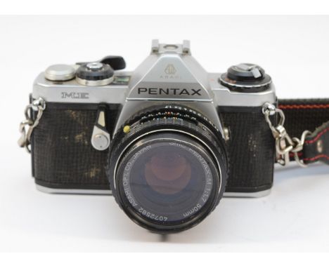 An Asahi Pentax ME film camera, with a Pentax-M f/1.7 50mm lens.