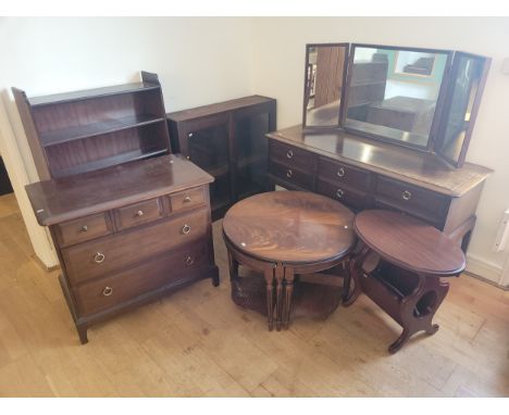 A group of 20th century furniture pieces, to include Stag 'Minstrel' chest of drawers, W82, D46, H112cm, a Stag open bookshel
