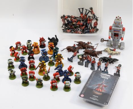 Warhammer 4000; a Craftworlds Farseer kit, together with a collection of painted miniatures, together with a Chinese tinplate