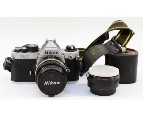 A Nikon FM2 film camera with a Nikon Nikkor f/1.8 50mm lens. 