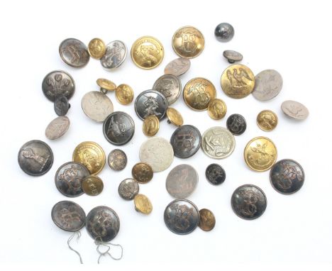 A collection of forty six antique hunting buttons, to include silver plated examples such as unicorns, cats and other animals