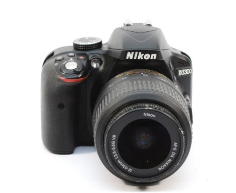 A Nikon D3300 DSLR camera, with a Nikon AF-S f/3.5-5.6 18-55mm lens.