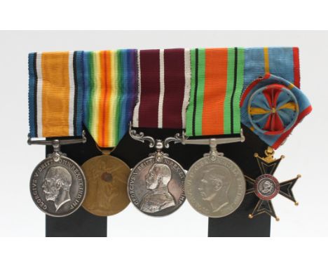 WWI-WWII mounted meritorious service medal group, to include War, Victory, Meritorious, Defence and the Universalis merit, pr