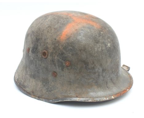 A German M42 style fibreglass steel helmet, complete with its interior and chin straps, rear patented 1.