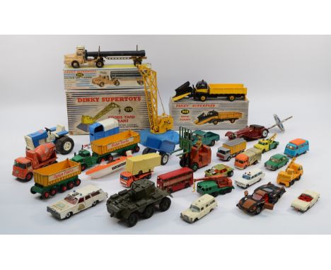 Dinky Supertoys; Three boxed Dinky diecast models, to include Snow Plough 958, Goods Yard Crane 973, Unic Sahara Tractor 893,