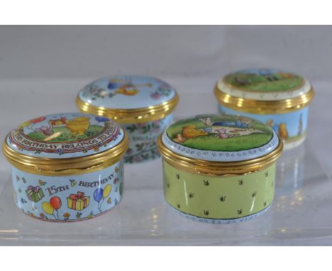 Four Halcyon Days limited edition Disney 'Winnie the Pooh' enamel trinket boxes, diameter 4.5cmCondition good. 
