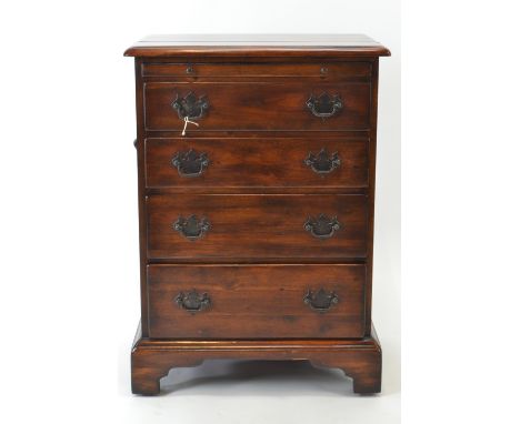 Theodore Alexander mahogany campaign style bedside. With single leather topped butlers serving tray over 4 drawers raised on 