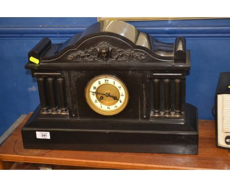 Victorian slate mantle clock flanked with columnsno key or pendulum 
