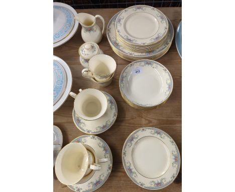 Royal Doulton 'Juliet' pattern dinner & tea set for six, comprising dinner plates, side plates, cake plates, bowls, tea cups 