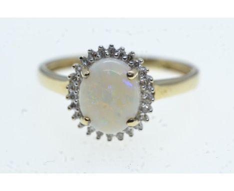 9ct gold, opal & diamond cluster ring, size U, 2.85 grams 