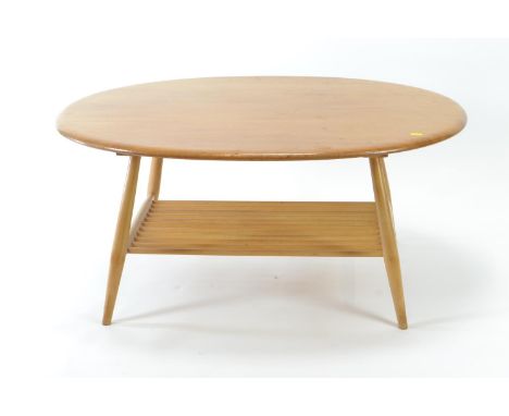 Ercol 454 Windsor coffee table. Natural finish. Width 100 cm x Depth 83cm x Height 45cm.Areas of light water damage to top. S