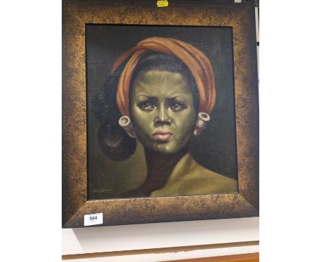 Framed oil on canvas portrait by Vera Pegrum, signed lower left, 44cm x 49.5cm 
