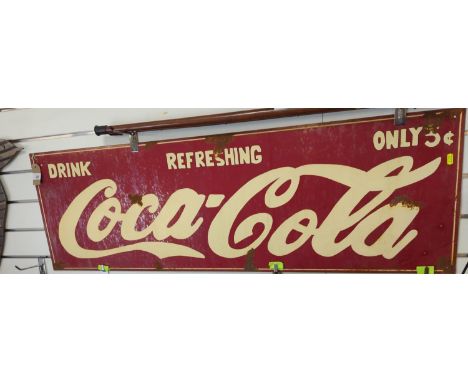Enamel 'Coca-Cola' sign, appears to have been later re-painted, w126cm, h41cm 