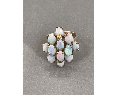 LARGE 9ct GOLD AND OPAL CLUSTER RING