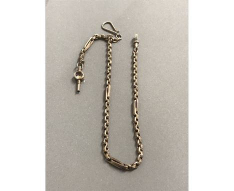 ANTIQUE VICTORIAN 9ct GOLD MULTI-LINK WATCH CHAIN with stone set key fob