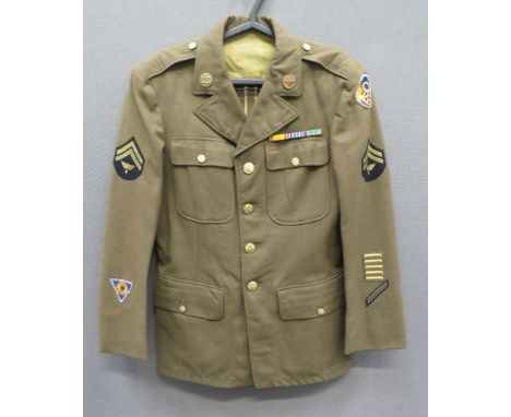 WW2 American 8th Air Force Other Ranks Tunickhaki, single breasted, open collar tunic.  Patch chest and lower pockets, all wi