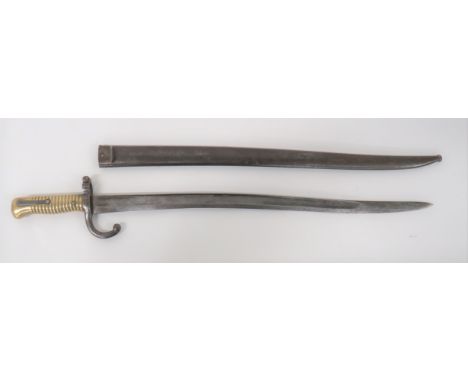 French M1866 Chassepot Bayonets22 1/2 inch, single edged yataghan blade with wide fuller.  Back edge with maker's details.  S