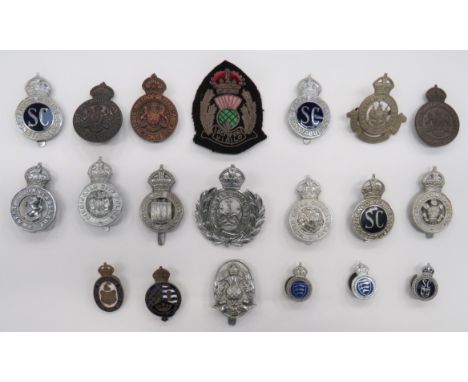 20 Various Pre 1952 Police Constabulary Cap And Lapel Badgescap include KC bullion embroidery Scottish Police ... Plated and 