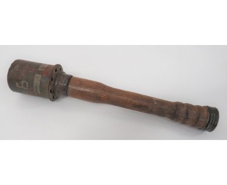 WW2 Period Inert German Stick Smoke Grenade green painted, small tin canister with white stencilled "NB. H GR. 39 B". &nbsp;H