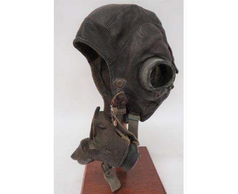 RAF C Type Flying Helmet and G Type Oxygen Masklate pattern, C type helmet in brown chrome leather fitted for internal wiring