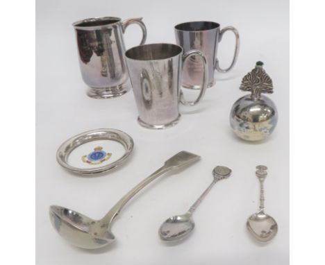 Good Selection of Royal Scots Fusiliers Itemsincluding plated mess grenade table lighter ... Plated gravy ladle.  The top wit