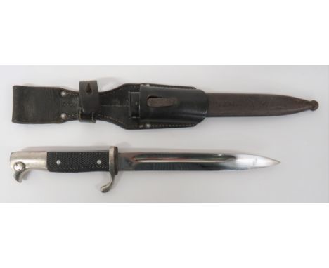 German K98 Parade Bayonet7 1/2 inch, carbine length, single edged, plated blade.  Wide fuller.  Forte with maker "Robert Klaa