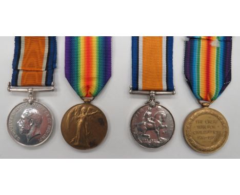WW1 Royal Irish Fusiliers Medal Pairconsisting silver War medal and Victory named to "19076 Pte A H Buttle R. IR. FUS". Toget