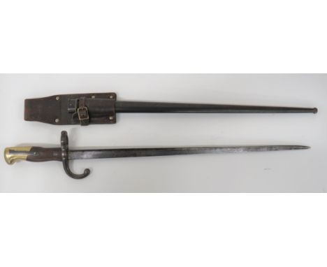 French M1874 Gras Bayonet20 1/2 inch, single edged, T section blade.  Back edge with maker's details dated 1876.  Steel, turn